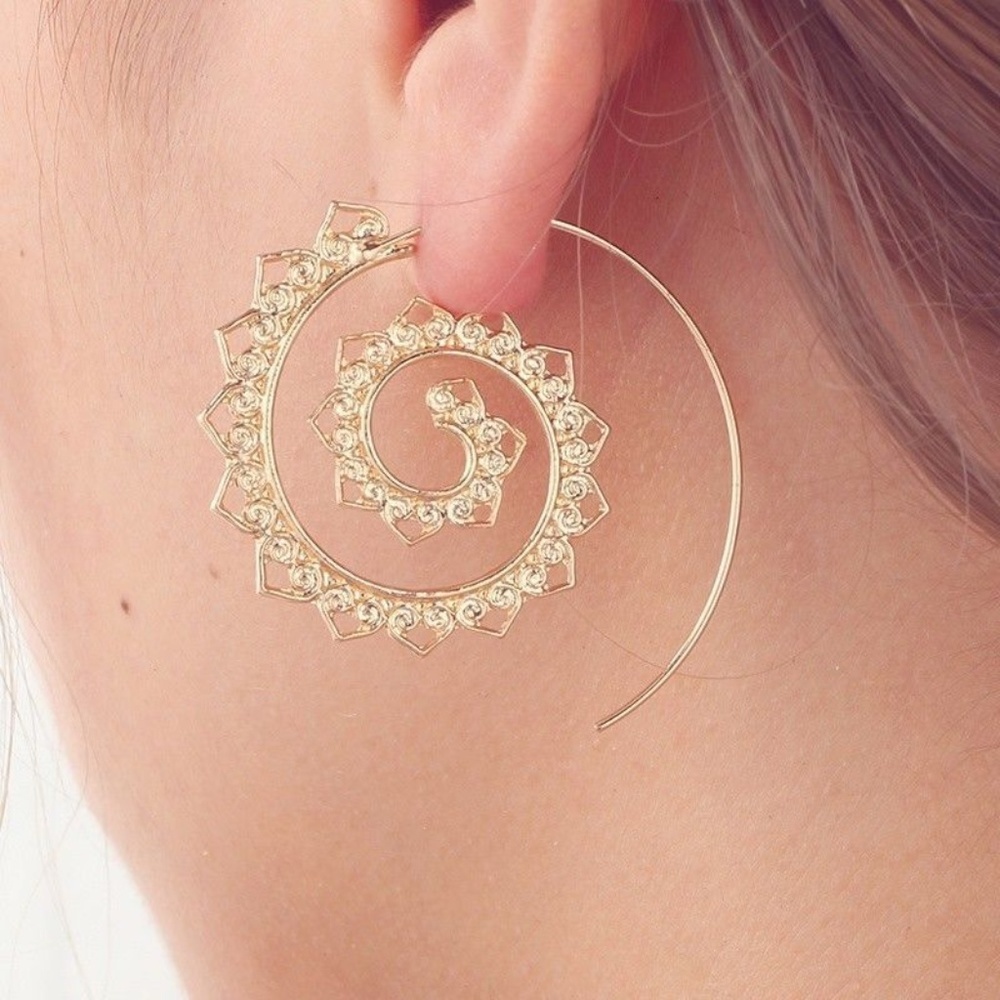 Gold Spiral Heart Boho Infinity Earrings